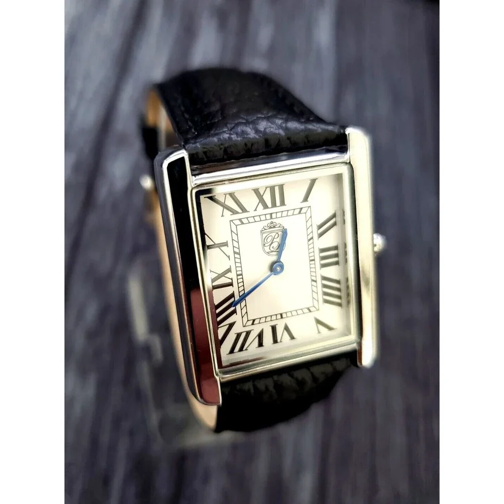 Pierre Lucerne 1888 Must Tank Style Swiss Inspired Classic Mens Watch Black Band